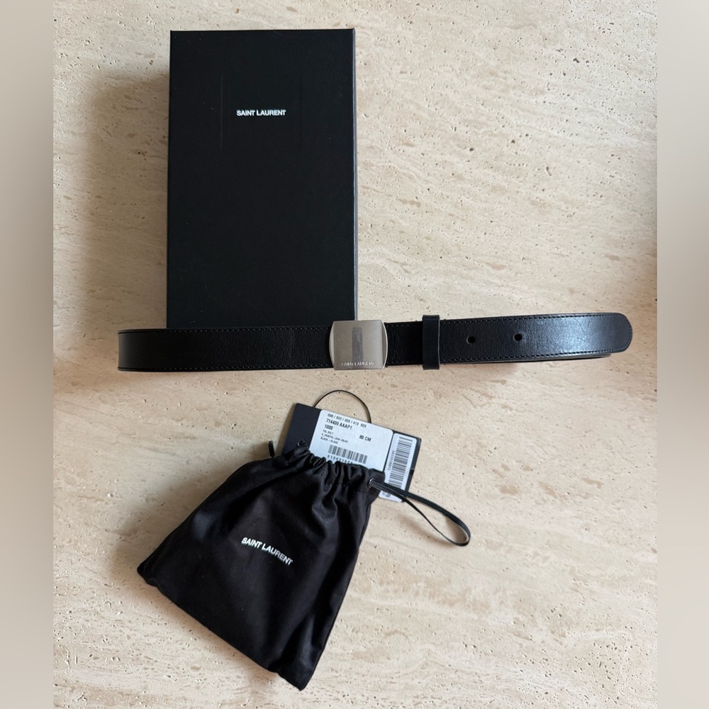NWT Yves Saint Laurent Black Leather Belt 80cm - Picture 9 of 16